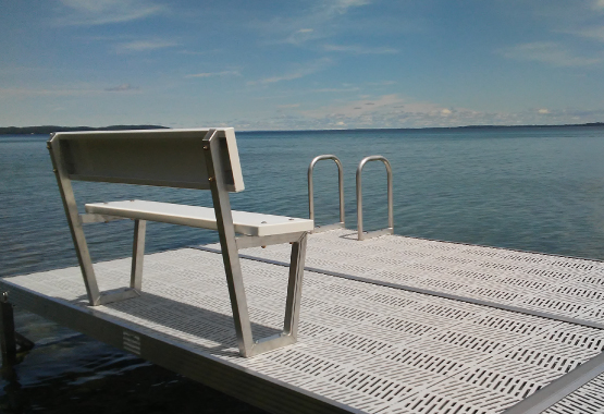 dock with bench and swim ladder
